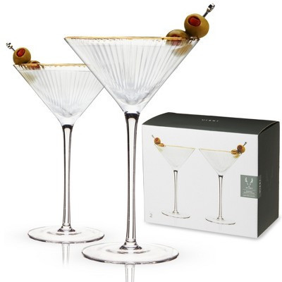 Viski Meridian Martini Glasses - Stemmed Fun Cocktail Glasses - Art Deco Ripple Gold Rimmed Crystal Glassware - 7.8oz Set of 2 | Target