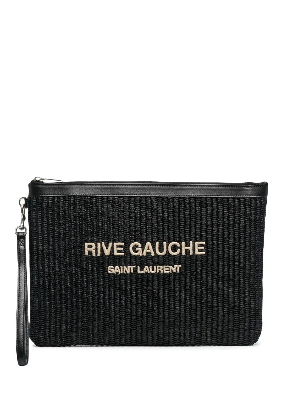 Saint Laurent Rive Gauche Raffia Clutch Bag | Black | FARFETCH | Farfetch Global