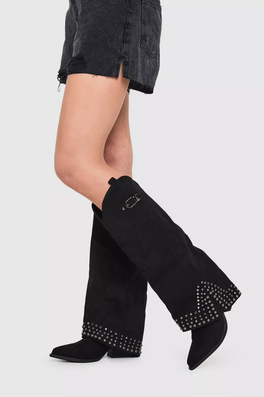 Foldover Studded Western Boots | Nasty Gal US