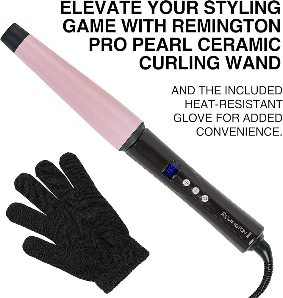 Remington CI9538 Pro 1"-1.5" Pearl Ceramic Conical Curling Wand, Digital Controls + 10 Heat Setti... | Amazon (US)