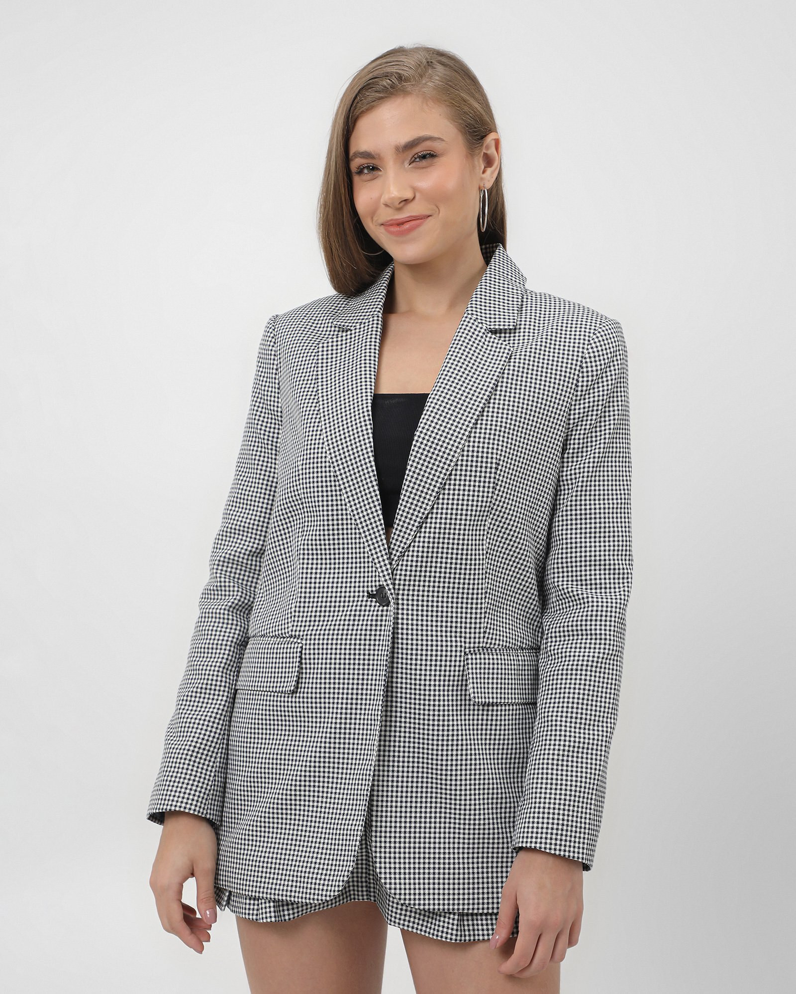 Blazer feminino alongado lapela clássica xadrez azul | Pool by Riachuelo | Riachuelo (BR)