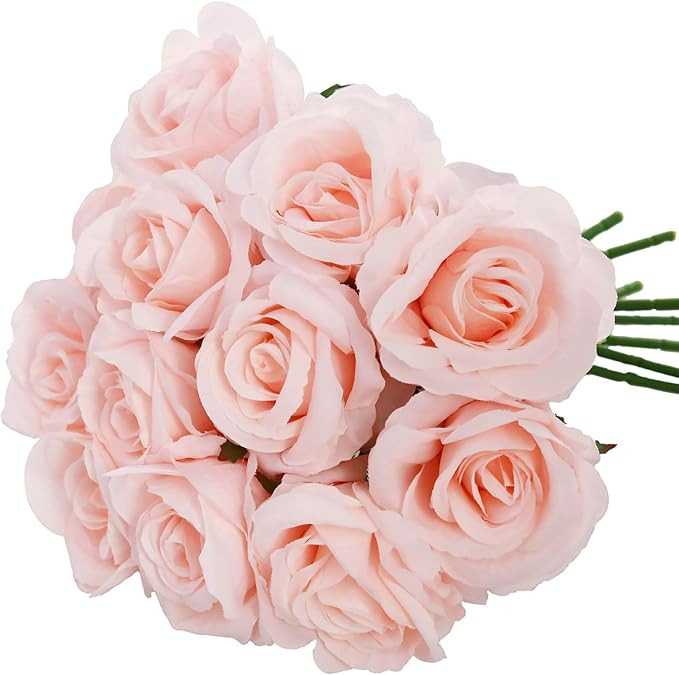 Felice Arts 12 Pack Pink Artificial Roses Flowers with Stems Silk Rose Bouquet for Valentine's Da... | Amazon (US)
