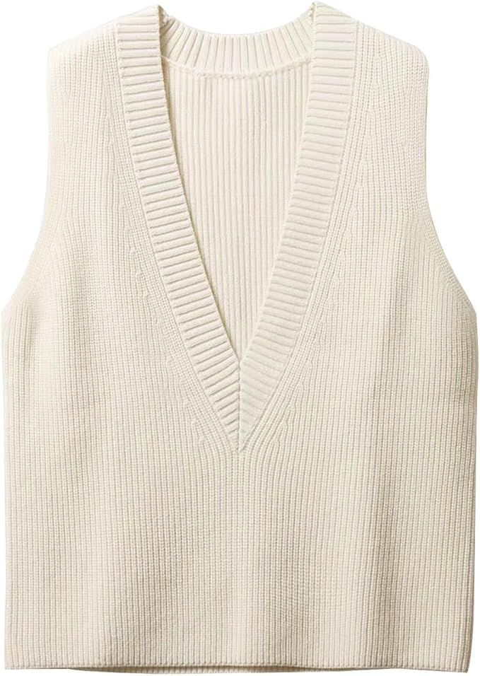 Blostirno Women's Sweater Vest V Neck Knit Pullover Vests Trendy Solid Knitwear Sleeveless Sweate... | Amazon (US)