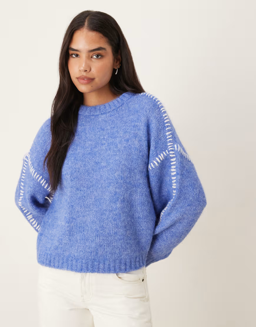 JDY knit sweater with stitch detail in blue | ASOS (Global)