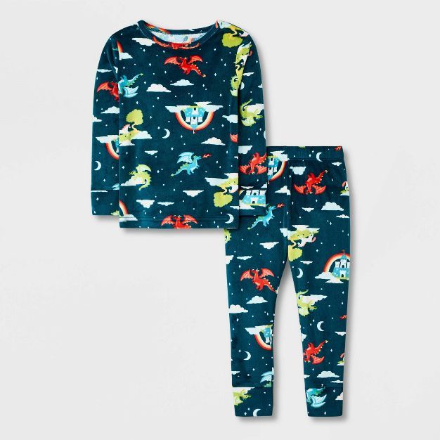 Toddler Boys' Rainbow & Clouds Pajama Set - Cat & Jack™ Dark Teal | Target