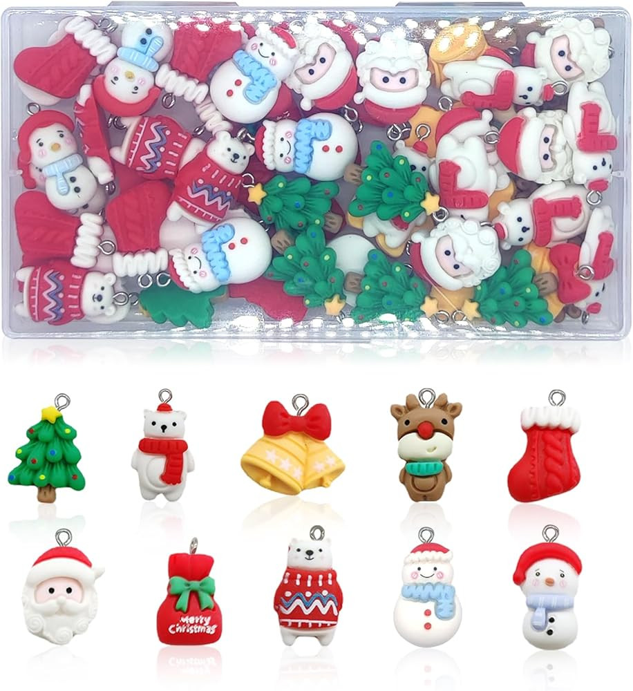 60PCS Halloween/Christmas Resin Charms for Jewelry Making Bulk with Box, 3D Cartoon Bracelets Cha... | Amazon (US)