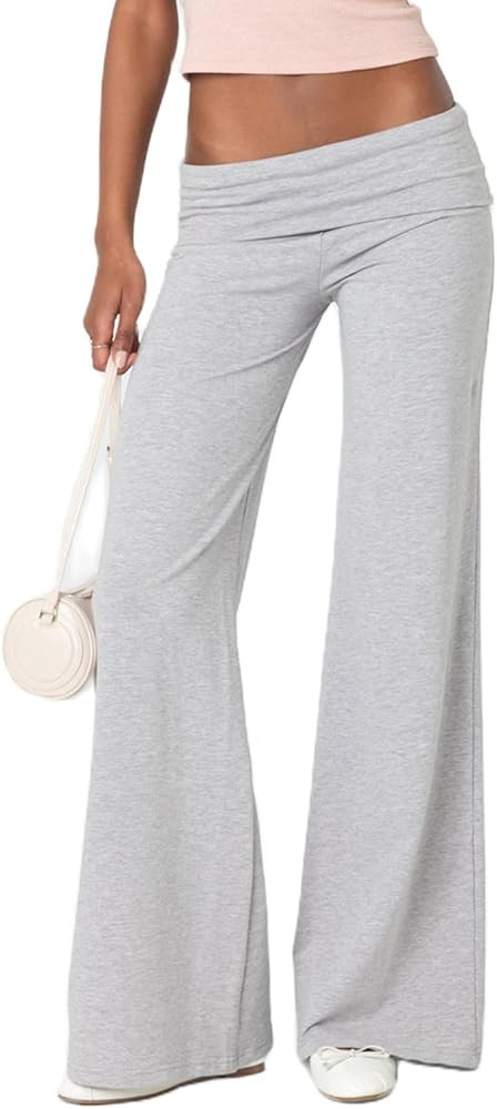 Fold Over Yoga Pants for Women Low Rise Wide Leg Leggings Sweatpants Y2k Cozy Stretchy Foldover L... | Amazon (US)