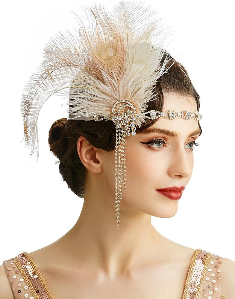 BABEYOND 1920s Flapper Headpiece Headband - Roaring 20s Great Gatsby Feather Headband 1920s Flapp... | Amazon (US)