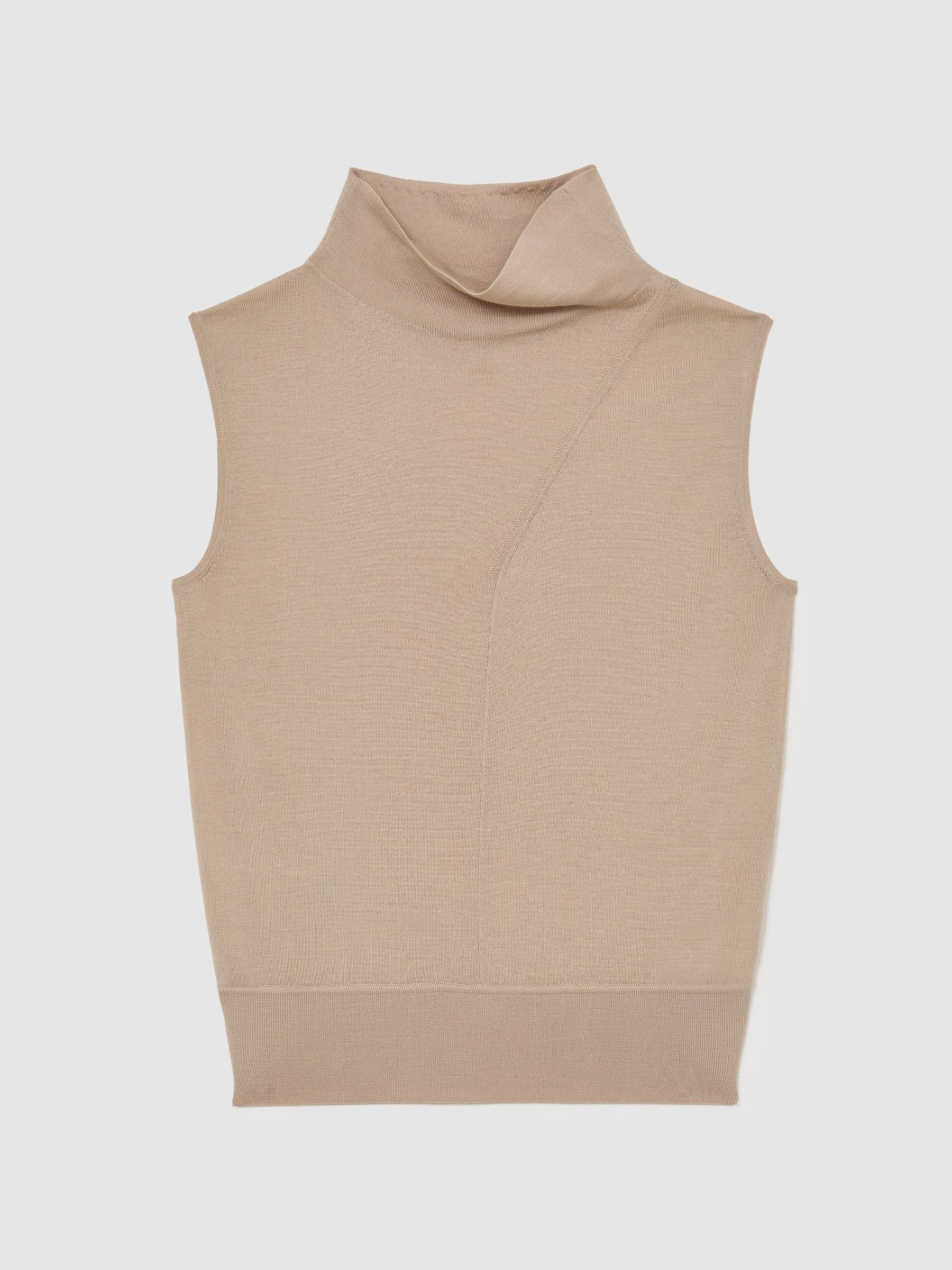 Reiss Wool Funnel-Neck Sleeveless Knit Top in Neutral | REISS | Reiss US