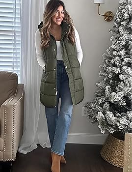Tanming Women's Long Puffer Vest Cotton Sleeveless Puffy Jacket with Removable Hood | Amazon (US)