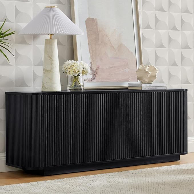 64" Buffet Sideboard Cabinet with Storage, Modern Fluted Accent Credenza with Adjustable Shelves,... | Amazon (US)