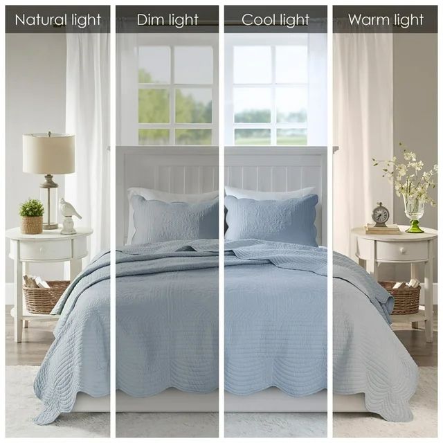 3 Piece Quilt Set with Scalloped Edge, Reversible Embossed Bedding Set for All Ages, Modern Quilt... | Walmart (US)