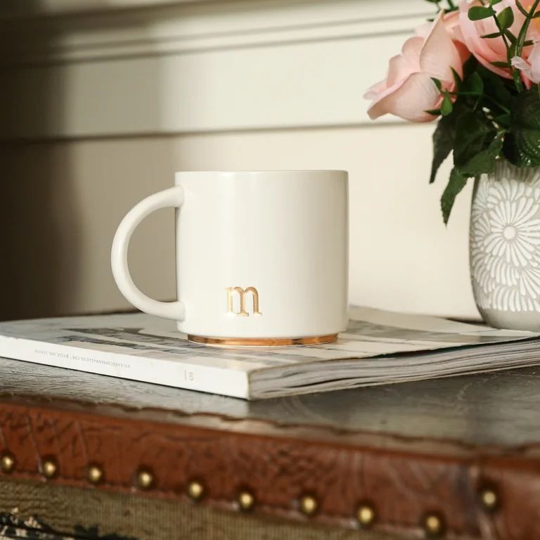 COLLECTIVE HOME - Monogram Ceramic Mugs, 15 oz Golden Initial Coffee Cups, Elegant Alphabet Tea M... | Walmart (US)