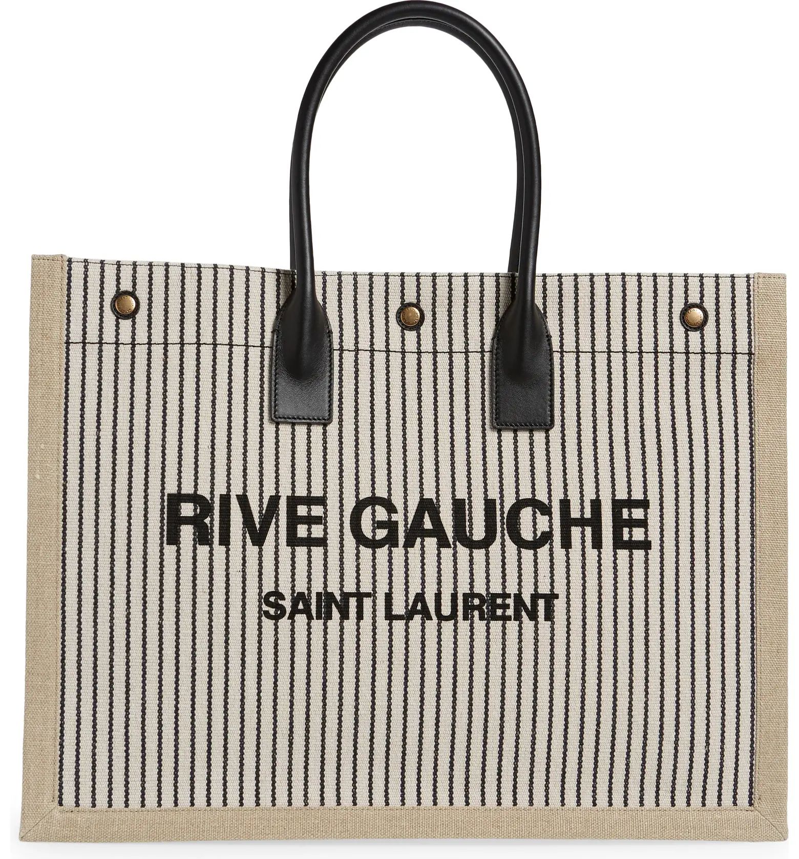 SAINT LAURENT Large Rive Gauche Logo Stripe Canvas Tote | Nordstrom | Nordstrom