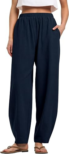 LOMON Linen Barrel Pants Women Wide Leg Palazzo Summer Baggy Harem Pants | Boho Casual Outfits Tr... | Amazon (US)