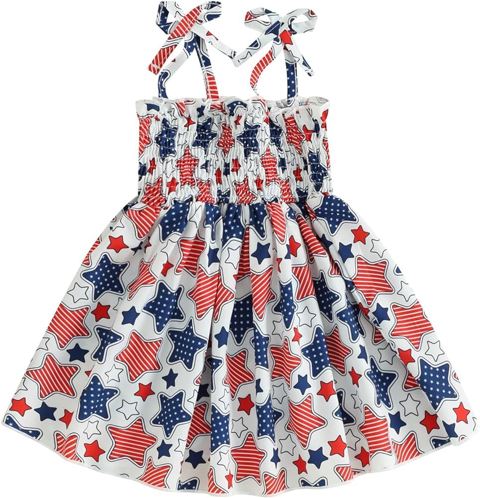 Beautooly Toddler Girl 4th of July Dress Cute Spaghetti Strap Star Print Sleeveless A-Line Dress | Amazon (US)