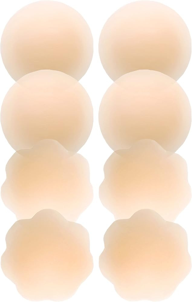 QUXIANG 4 Pairs Pasties Women Nipple Covers Reusable Adhesive Silicone Nippleless Covers (2 Round... | Amazon (US)