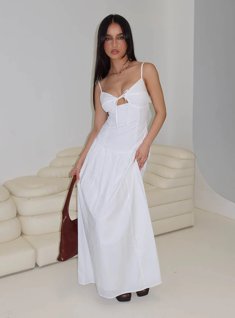Lady Belle Drop Waist Pleat Maxi Dress White | Princess Polly US