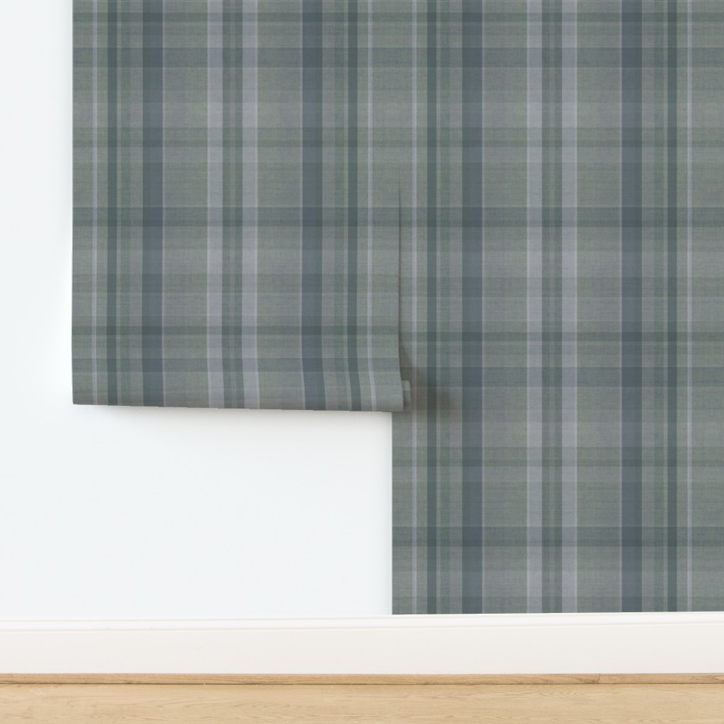 Wallpaper in Bluish Green Cozy Plaid Custom Corrected Reduced Green LARGE SCALE Etsy | Spoonflower