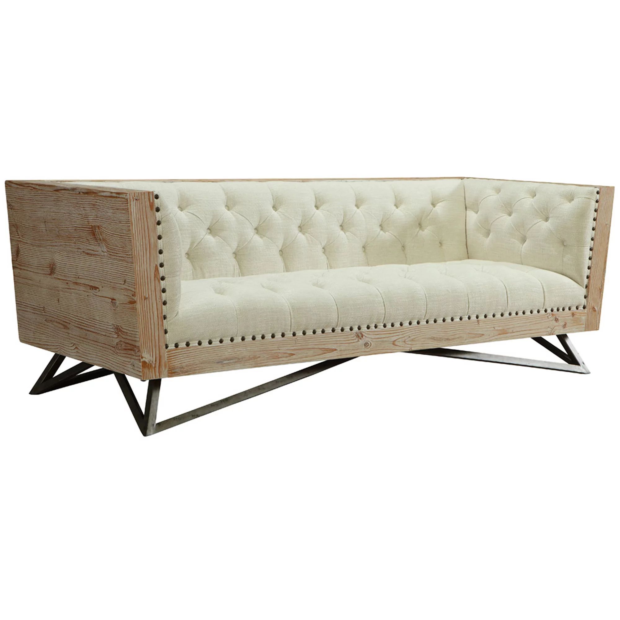 Regis Cream Sofa with Pine Frame and Gunmetal Legs | Walmart (US)