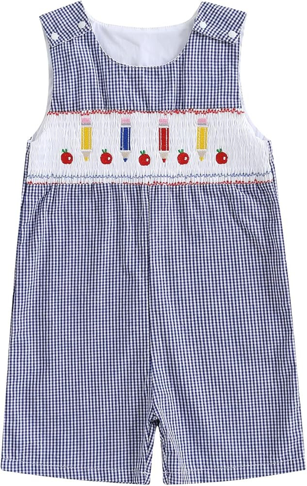 Back To School Clothes Little Kids Sleeveless Pre K Romper Overalls Boys Pencil Apple Embroidery ... | Amazon (US)
