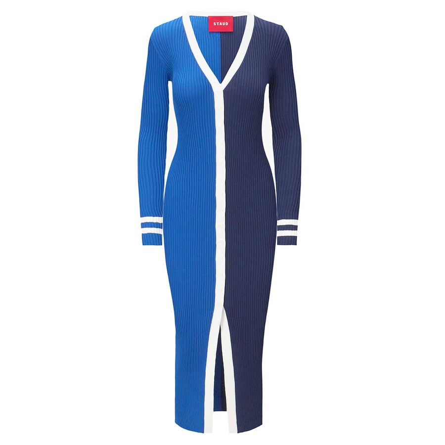 Women's Indianapolis Colts STAUD Royal/Navy Shoko Knit Button-Up Sweater Dress | NFL Shop