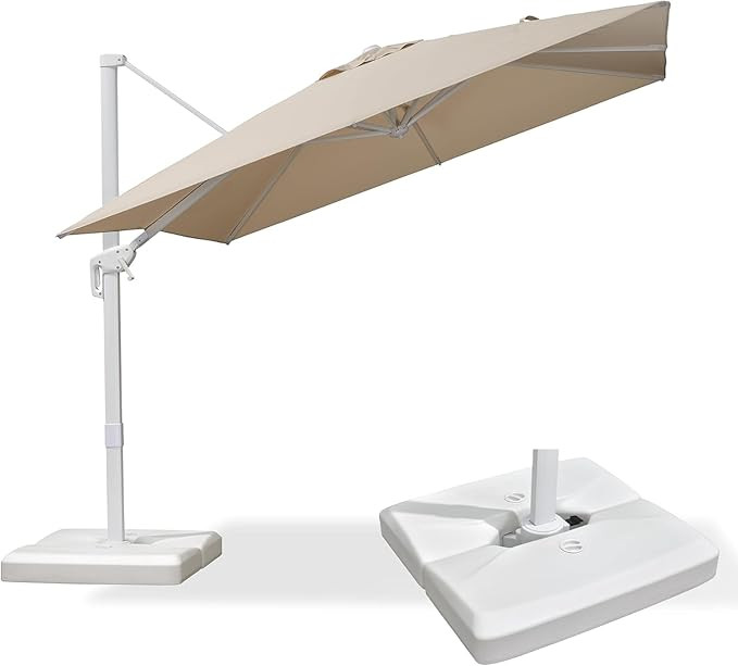 PURPLE LEAF 9 FT White Patio Umbrella With Base Outdoor Cantilever Umbrellas Square Offset Umbrel... | Amazon (US)