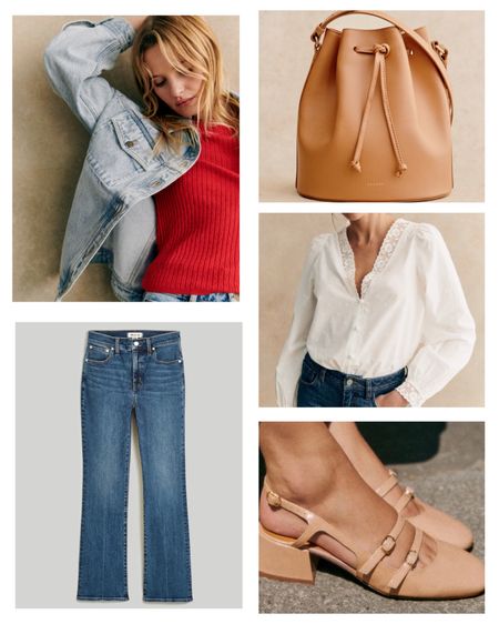 My go to formula; Jeans and a White Top. That top could be anything from a Cami, tank, t-shirt, pullover, knit, or a blouse. Then add a jacket or cardigan and accessories and you are out the door and looking polished. 
.
#outfitformula #jeanjacket #denimjacket #jeans #bucketbag #maryjanes #sezane #madewell 

#LTKover40 #LTKmidsize #LTKstyletip