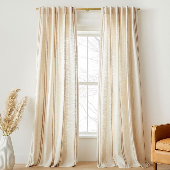 Textured Luxe Stripe Linen Curtain - Sand | West Elm (US)