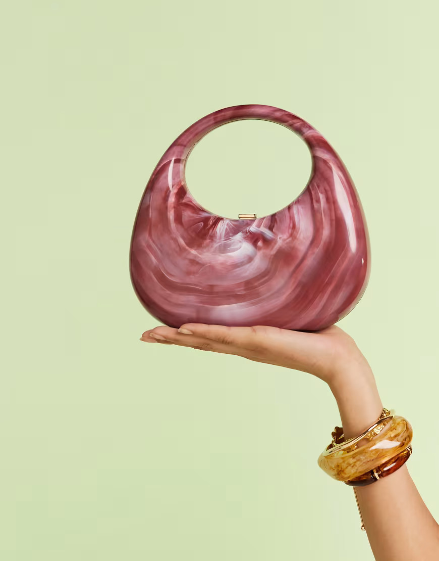 ASOS DESIGN resin hardcase scoop clutch bag in pink | ASOS (Global)