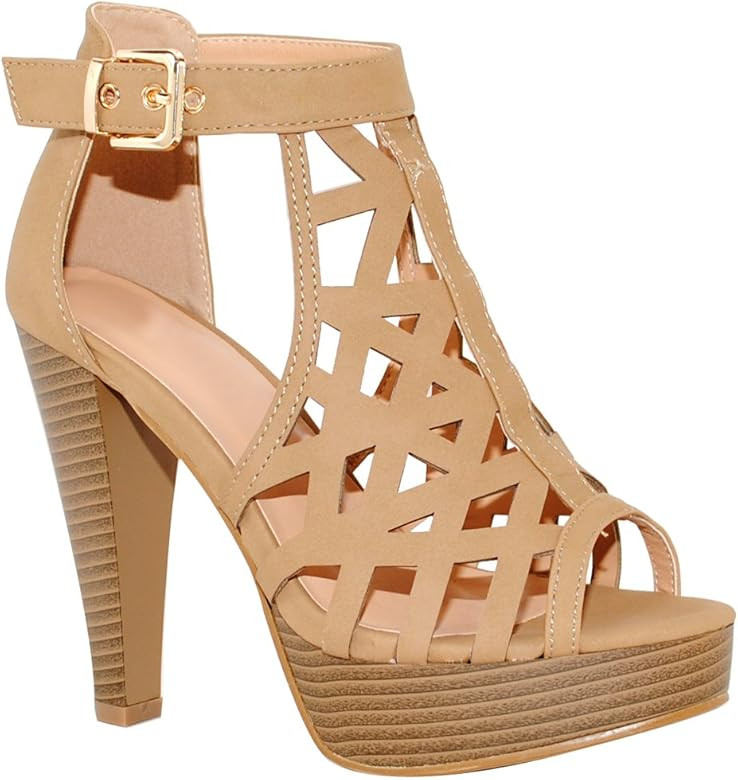 TRENDSUP COLLECTION Open Toe Ankle Strap Sandal – Western Bootie Stacked Heel Open Toe Cutout S... | Amazon (US)