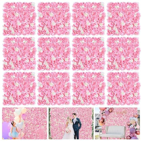 Flower Wall Panel Pink Backdrop: 12 Pcs 3D Silk Flower Wall Backdrop Artificial Hydrangea Floral Backdrop for Wedding Party Birthday Decoration (15 x 15 Inch) | Amazon (US)