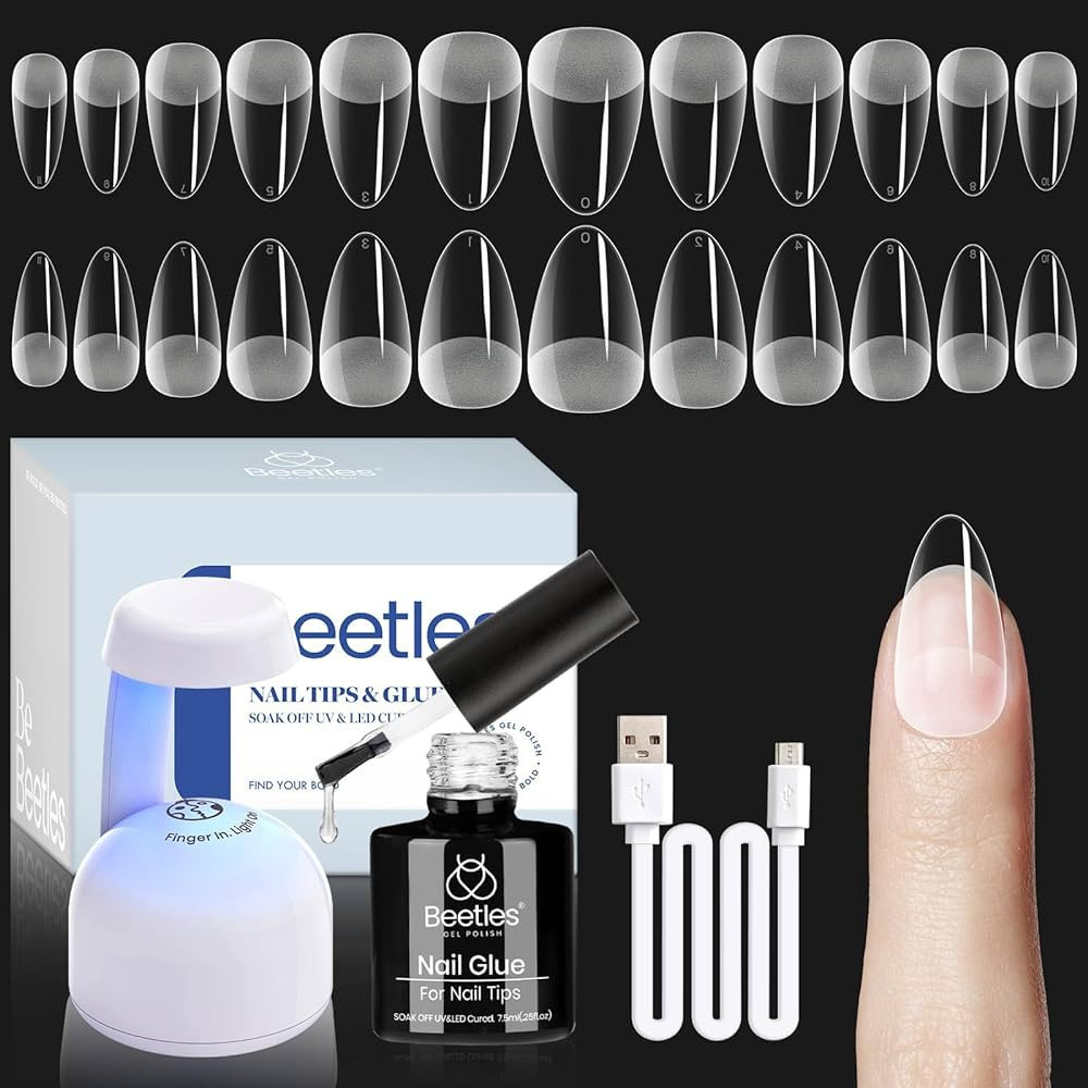 Beetles Gel Nail Kit Easy Nail Extension Set Etch X Nail Tips 504Pcs Short Almond Half Matte Nail... | Amazon (US)
