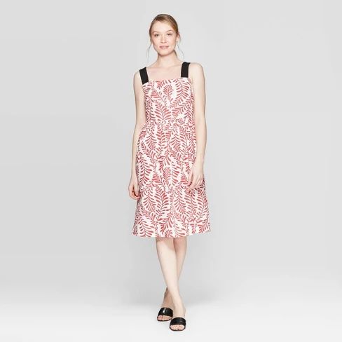 Women's Leaf Print Contrast Strap Midi A Line Dress - Who What Wear™ Red/White | Target