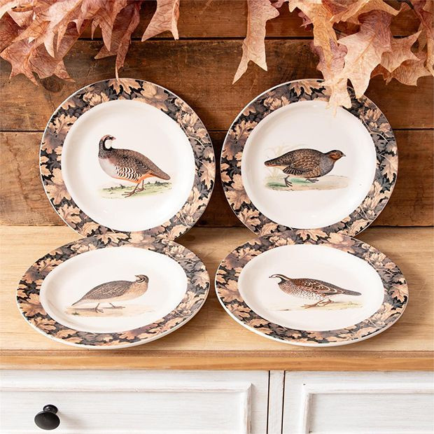 Stoneware Vintage Quail Plate Set of 4 | Antique Farm House