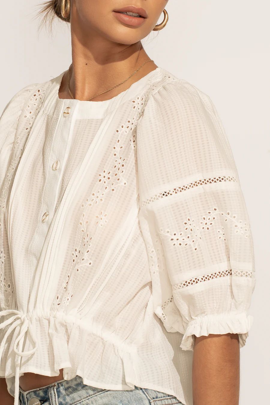 Becca Embroidered Blouse in White - böhme | Bohme