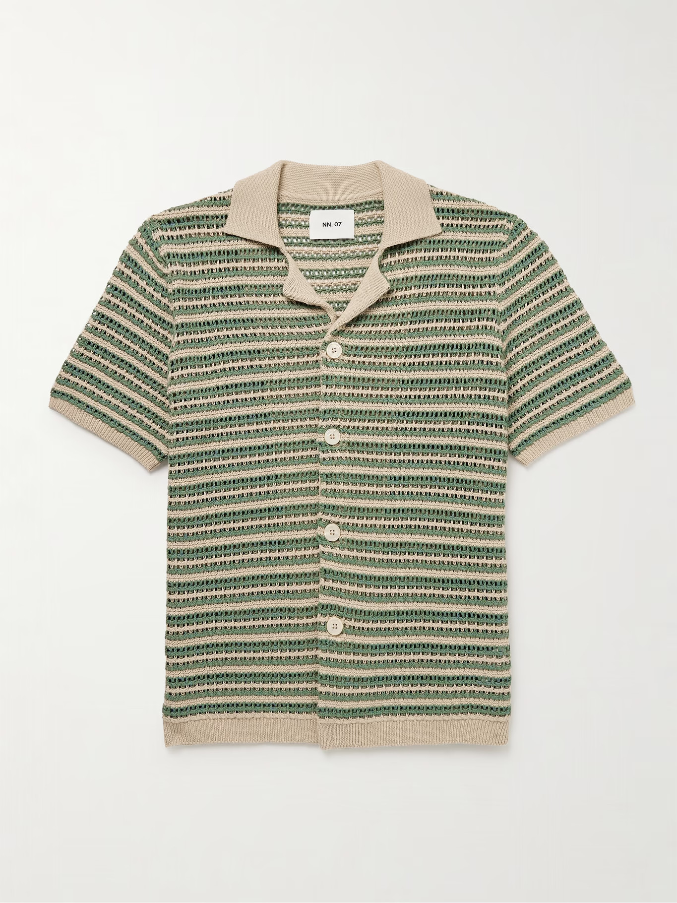 Henry 6636 Camp-Collar Striped Crocheted Organic Cotton Shirt | Mr Porter (DE)