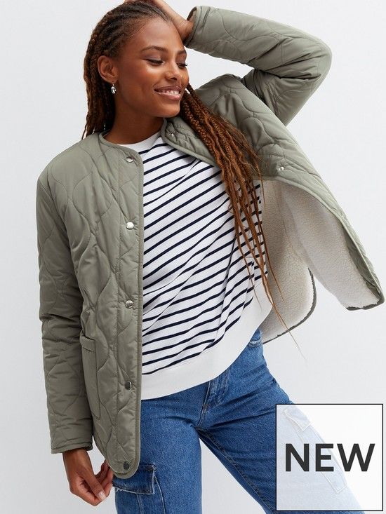 New Look Olive Teddy Quilted Reversible Jacket | Very (UK)