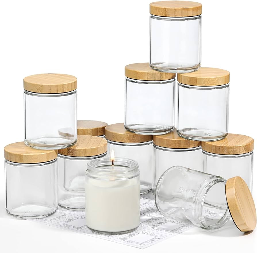 VITEVER 12 Pack, 8 OZ Thick Glass Jars with Bamboo Lids, Bulk Clear Round for Making Candles, Emp... | Amazon (US)