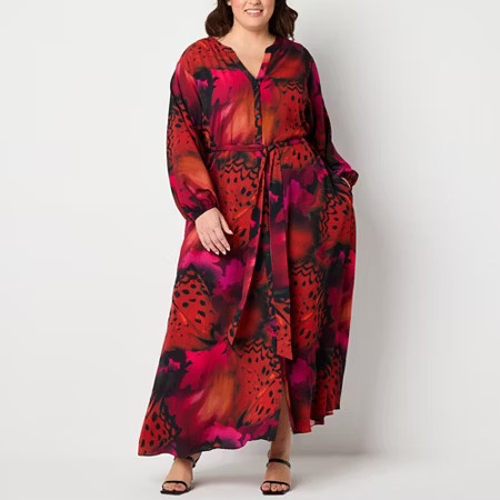 Premier Amour Womens Plus Long Sleeve Maxi Dress, 20w, Black | JCPenney