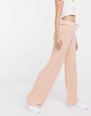 In The Style x Lorna Luxe lullaby ribbed wide leg trouser co ord in blush | ASOS | ASOS (Global)
