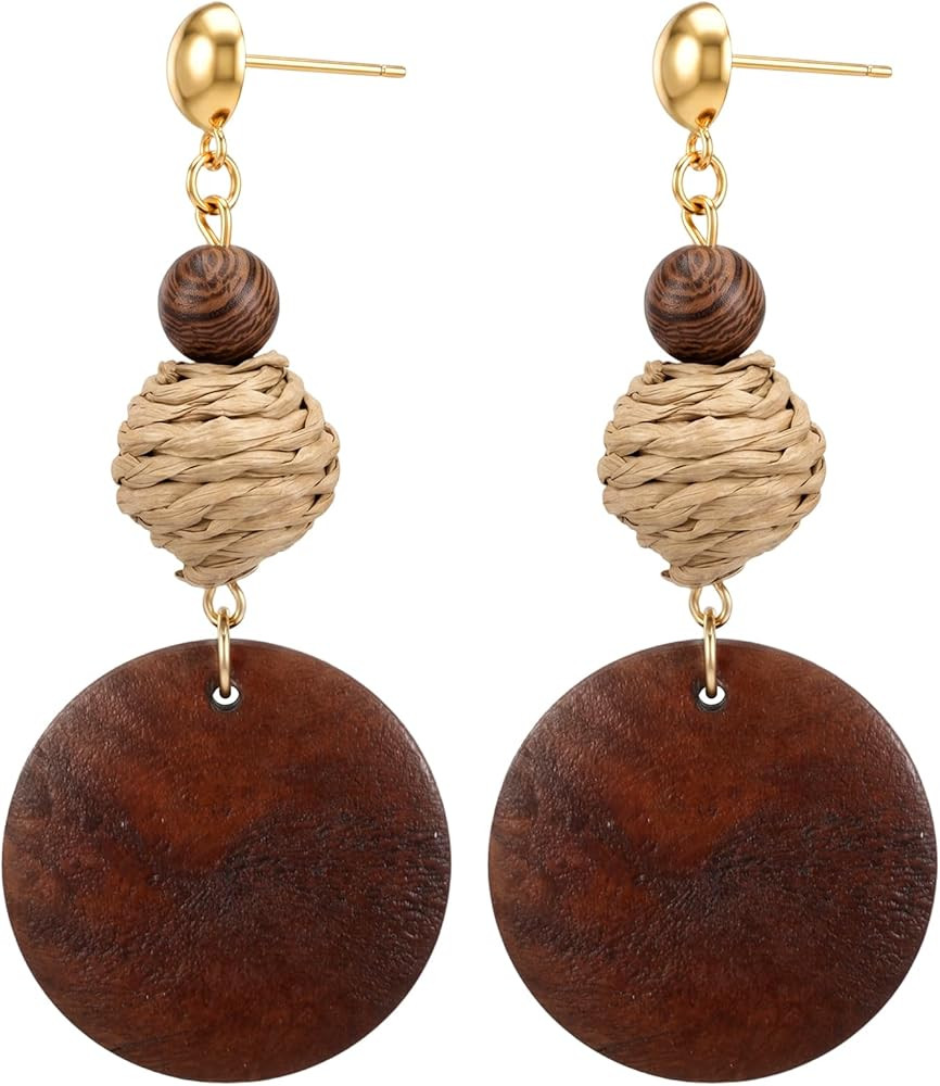 Ymapinc Wooden Earrings for Women, Vintage Brown Rattan Earrings, African Ethnic Boho Earrings, D... | Amazon (US)