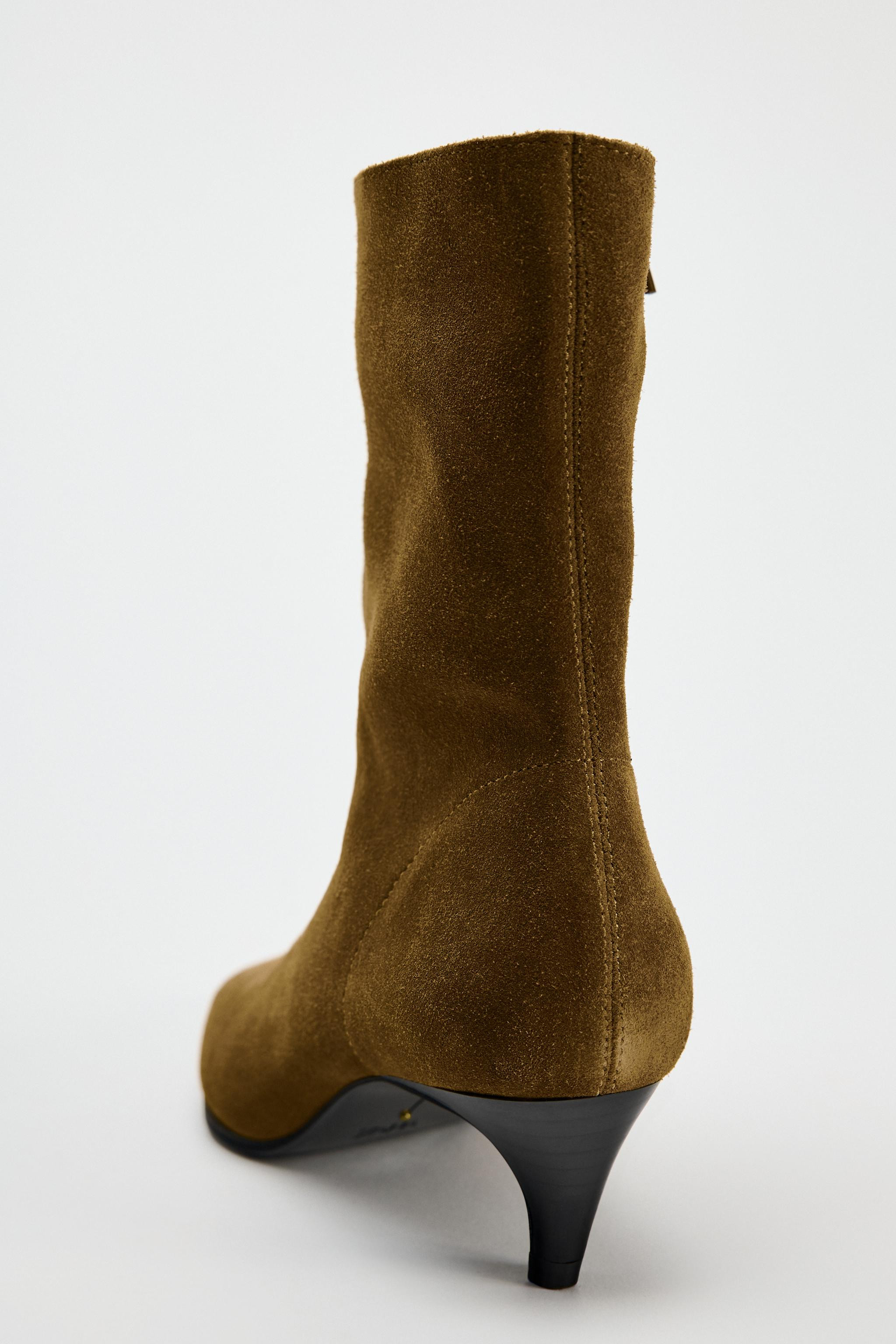 STIVALETTI CON TACCO KITTEN IN PELLE SCAMOSCIATA | Zara US