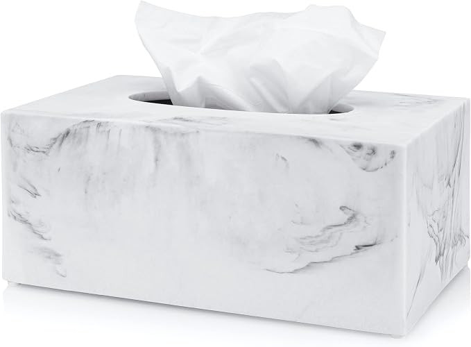 Essentra Home Rectangular Tissue Box Cover, White Marble Heavy Facial Tissue Holder – Blanc Col... | Amazon (US)