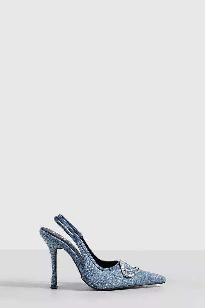 Denim Slingback Hardware Detail Court Shoes | Boohoo.com (UK & IE)