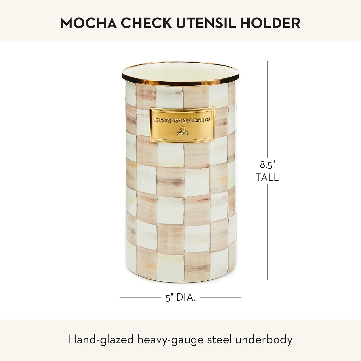 MACKENZIE-CHILDS Enamel Utensil Holder, Brown-and-White Mocha Check | Amazon (US)
