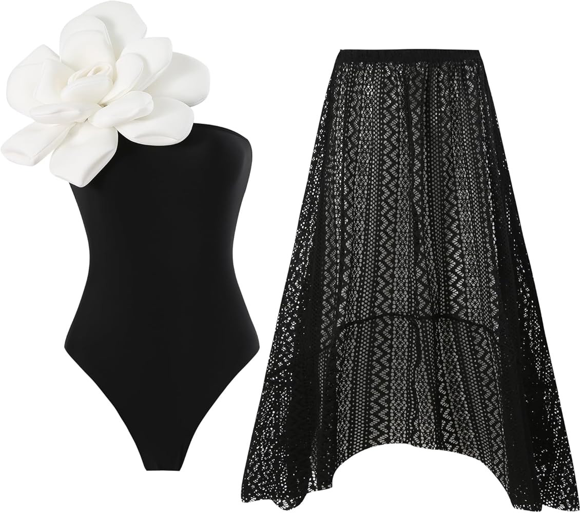 IDOPIP Women's One Piece Swimsuit with Beach Cover up Wrap Skirt Sarong Retro Floral Print Bikini... | Amazon (US)