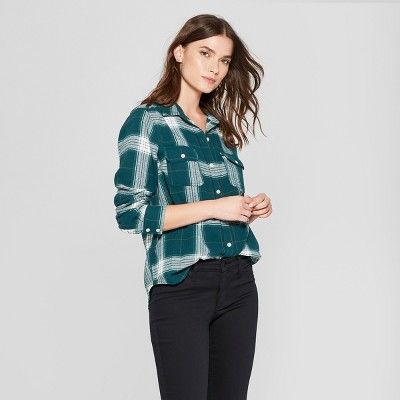 Women's Long Sleeve Check Flannel Shirt - Universal Thread™ Green Check | Target