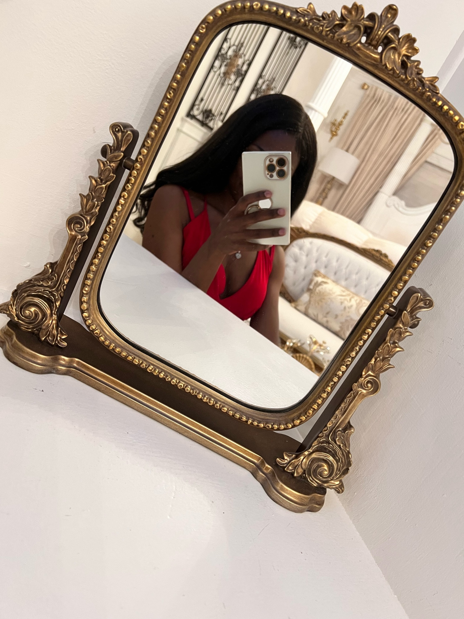Finally finished decorating my bedroom and added this adorable vintage gold Anthropologie Mirror! Vanity decorations and ideas 

#LTKGiftGuide #LTKBeauty #LTKCyberWeek
