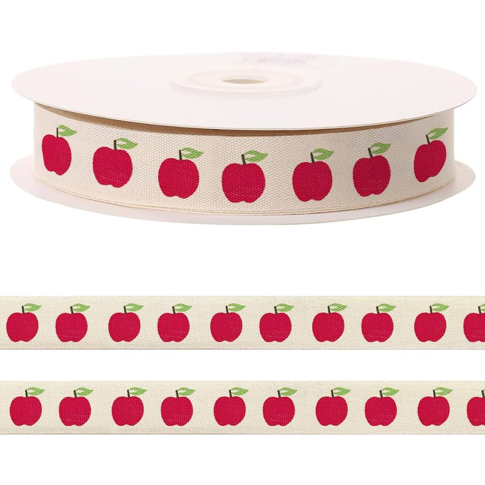 10 Yards Red Apples Natural Ribbon for Crafting Sewing, 3/5 Inch Herringbone Cotton Ribbons for G... | Amazon (US)